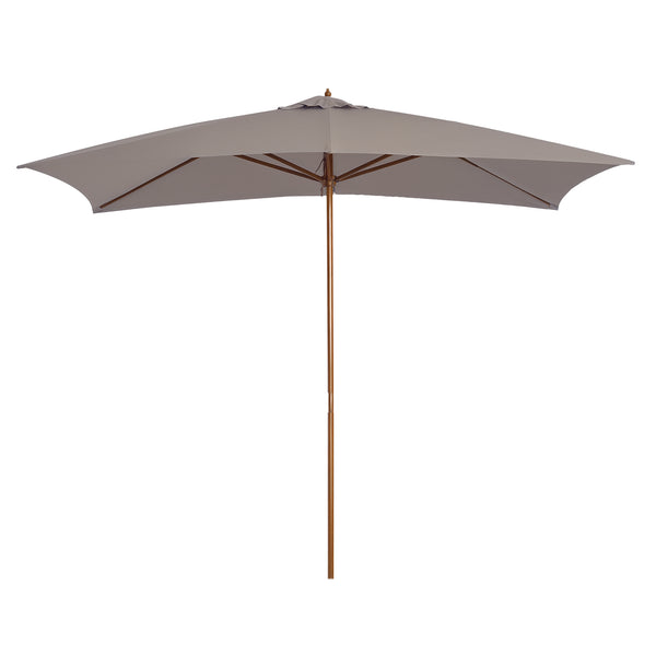 7' x 10' Wooden Patio Umbrella, Rectangular Garden Parasol, Market Table Umbrella with Top Vent, Grey