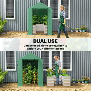 Greenhouse with Raised Garden Bed, 56" x 56" x 75" Galvanized Metal Planter Box with PE Cover, Roll Up Door and Windows, Outdoor Greenhouse for Flowers Vegetables, Green