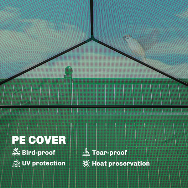 Greenhouse with Raised Garden Bed, 56" x 56" x 75" Galvanized Metal Planter Box with PE Cover, Roll Up Door and Windows, Outdoor Greenhouse for Flowers Vegetables, Green