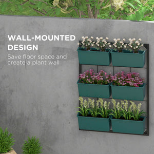 Outsunny 3-Tier Wall Planter with 6 Pots for Indoor and Outdoor Use, Hanging Plant Holder, Self Draining Wall Mounted Planter for Vegetables, Flowers, Herbs, Green