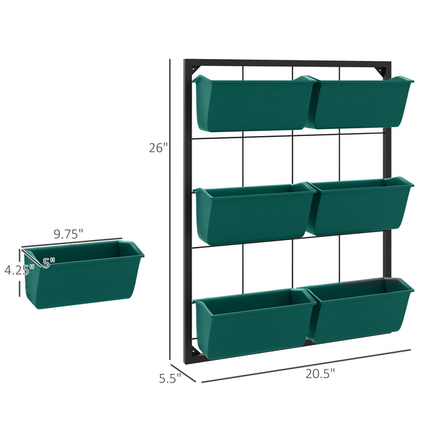 Outsunny 3-Tier Wall Planter with 6 Pots for Indoor and Outdoor Use, Hanging Plant Holder, Self Draining Wall Mounted Planter for Vegetables, Flowers, Herbs, Green