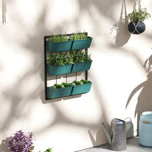 Outsunny 3-Tier Wall Planter with 6 Pots for Indoor and Outdoor Use, Hanging Plant Holder, Self Draining Wall Mounted Planter for Vegetables, Flowers, Herbs, Green