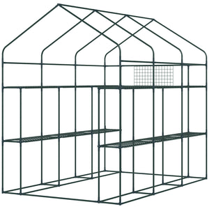 Outsunny 7' x 5' x 6' Walk-in Greenhouse for Outdoors with Mesh Door and Windows, 18 Shelf Hot House with Trellis, Plant Labels, UV Protective for Growing Flowers, Herbs, Vegetables, Saplings, Green