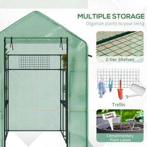 Outsunny 7' x 5' x 6' Walk-in Greenhouse for Outdoors with Mesh Door and Windows, 18 Shelf Hot House with Trellis, Plant Labels, UV Protective for Growing Flowers, Herbs, Vegetables, Saplings, Green