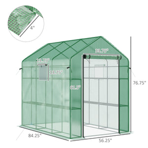 Outsunny 7' x 5' x 6' Walk-in Greenhouse for Outdoors with Mesh Door and Windows, 18 Shelf Hot House with Trellis, Plant Labels, UV Protective for Growing Flowers, Herbs, Vegetables, Saplings, Green