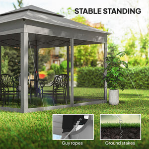 3 x 3(m) Pop Up Gazebo, Double-roof Garden Tent with Netting and Carry Bag, Party Event Shelter for Outdoor Patio, Dark Grey