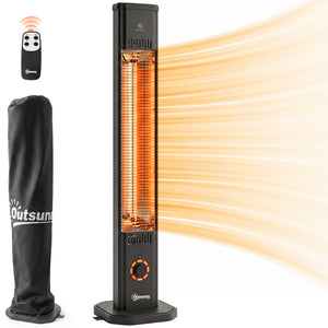2000 W Electric Infrared Patio Heater with Cover, Free Standing/Wall Mounted IP65 Outdoor Garden Heater with Knob/Remote Control, 8 Heating Levels, 8H Timer, Tip-over Protection, Black