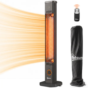 2000 W Electric Infrared Patio Heater with Cover, Free Standing/Wall Mounted IP65 Outdoor Garden Heater with Knob/Remote Control, 8 Heating Levels, 8H Timer, Tip-over Protection, Black