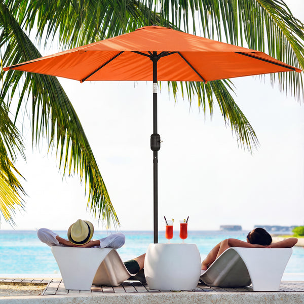 2.6 m Garden Parasol Umbrella with Aluminium Pole, Outdoor Table Market Patio Umbrella Sun Shade with Tilt and Crank, Vent, Orange
