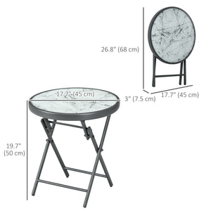 18" Outdoor Round Folding Table, Garden Side Table with Metal Frame and Tempered Glass Top for Patio, Picnic, Party, Wedding, White