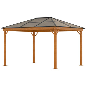 3 x 3.6 m Hardtop Gazebo Canopy, Polycarbonate Roof Garden Pavilion with Aluminium and Steel Frame, Nettings and Sidewalls for Garden, Patio, Khaki