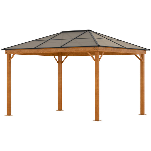 3 x 3.6 m Hardtop Gazebo Canopy, Polycarbonate Roof Garden Pavilion with Aluminium and Steel Frame, Nettings and Sidewalls for Garden, Patio, Khaki