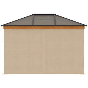 3 x 3.6 m Hardtop Gazebo Canopy, Polycarbonate Roof Garden Pavilion with Aluminium and Steel Frame, Nettings and Sidewalls for Garden, Patio, Khaki