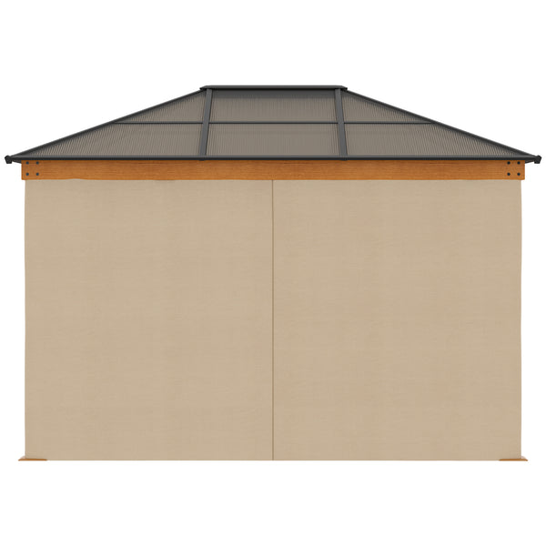 3 x 3.6 m Hardtop Gazebo Canopy, Polycarbonate Roof Garden Pavilion with Aluminium and Steel Frame, Nettings and Sidewalls for Garden, Patio, Khaki
