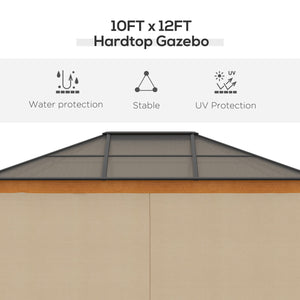 3 x 3.6 m Hardtop Gazebo Canopy, Polycarbonate Roof Garden Pavilion with Aluminium and Steel Frame, Nettings and Sidewalls for Garden, Patio, Khaki
