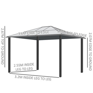 3 x 3.6 m Hardtop Gazebo Canopy, Polycarbonate Roof Garden Pavilion with Aluminium and Steel Frame, Nettings and Sidewalls for Garden, Patio, Khaki