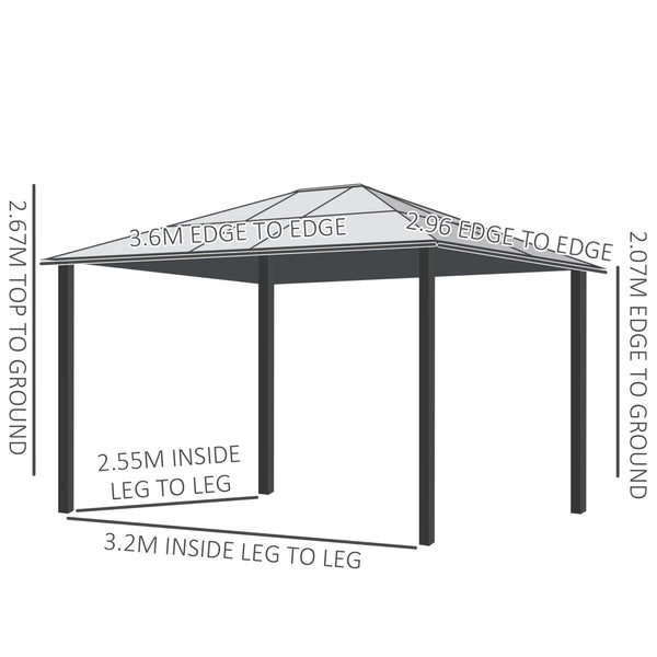 3 x 3.6 m Hardtop Gazebo Canopy, Polycarbonate Roof Garden Pavilion with Aluminium and Steel Frame, Nettings and Sidewalls for Garden, Patio, Khaki