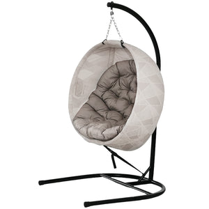 Hanging Egg Chair Outdoor Indoor Garden Swing Chair with Folding Basket, Garden Hanging Chair with Stand, Thickened Cushion, Cup Holder for Patio, Balcony, Sand Brown
