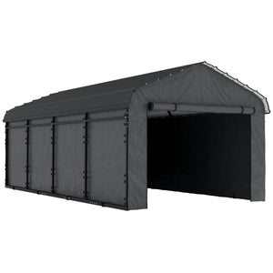 12' x 20' Heavy Duty Metal Carport, Waterproof Garage Car Canopy Shelter with Galvanized Metal Roof and Removable Sidewalls for Cars, Boats, Tractors, Dark Gray