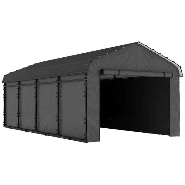 12' x 20' Heavy Duty Metal Carport, Waterproof Garage Car Canopy Shelter with Galvanized Metal Roof and Removable Sidewalls for Cars, Boats, Tractors, Dark Gray