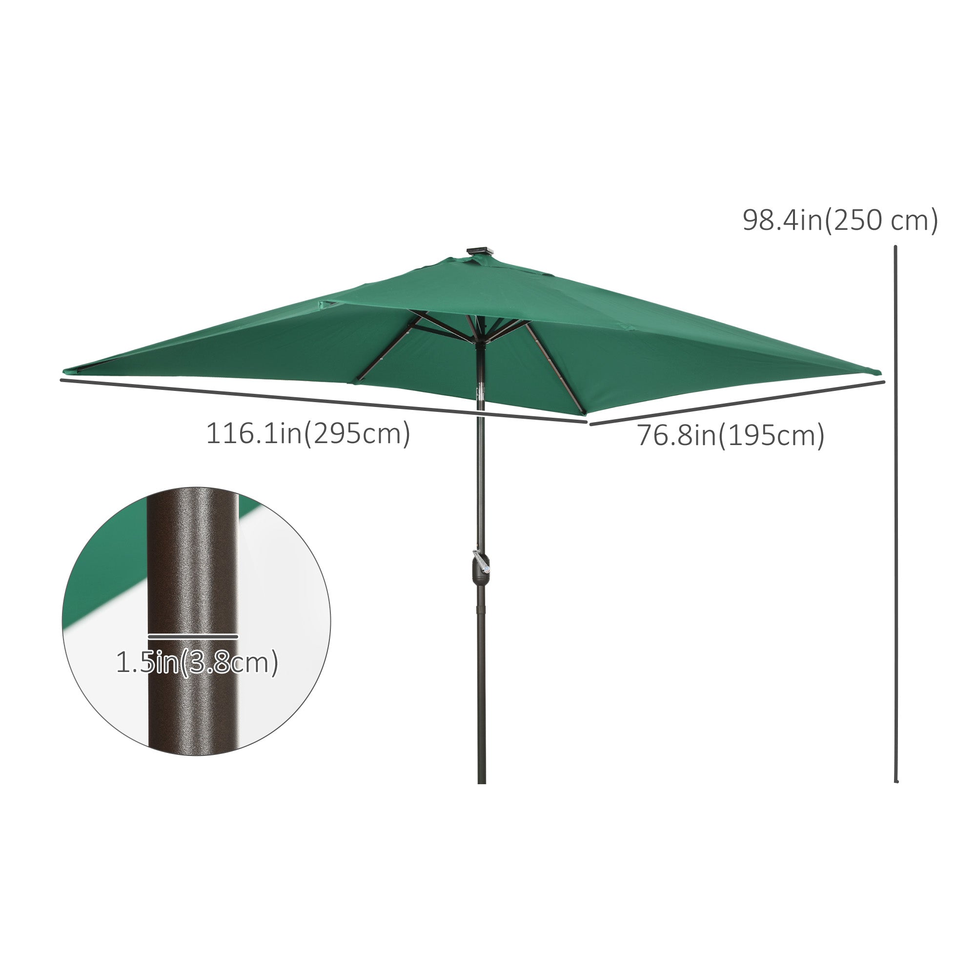 green patio umbrella canada Outsunny 6.5' x 10' Solar Rectangle Market Umbrella with LEDs, Dark Green
