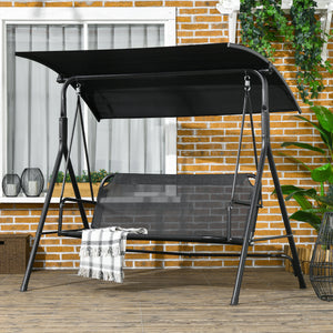 Outsunny 3-Seat Outdoor Patio Swing Chair with Removable Cushion, Steel Frame Stand and Adjustable Tilt Canopy for Patio, Garden, Poolside, Balcony, Backyard, Black 1