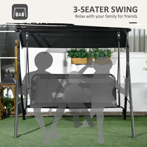 Outsunny 3-Seat Outdoor Patio Swing Chair with Removable Cushion, Steel Frame Stand and Adjustable Tilt Canopy for Patio, Garden, Poolside, Balcony, Backyard, Black 1