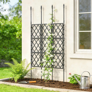 Foldable Garden Trellis, 33.5 x 77.6 Inch Lattice Climbing Support Trellis for Garden Indoor Outdoor, DIY Assembly for Vines, Vegetables, Flowers, Fruits, Black