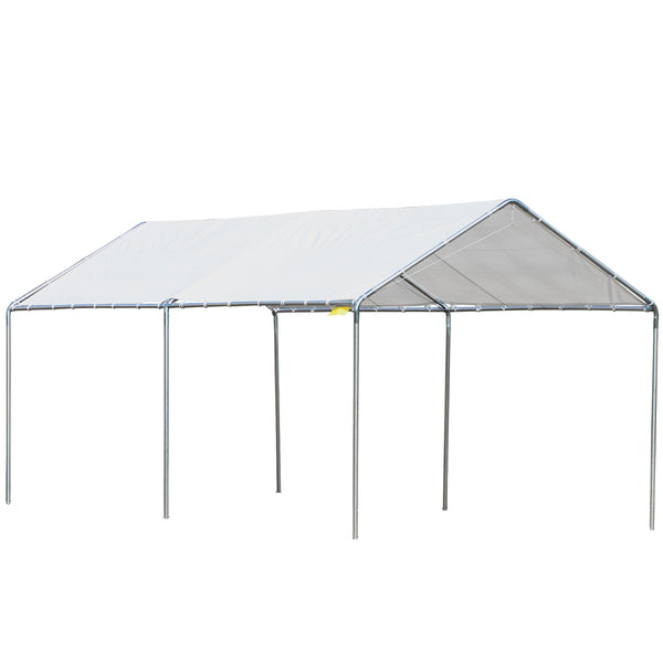 Outsunny 10'x20' Carport Heavy Duty Galvanized Car Canopy with Included Anchor Kit, 3 Reinforced Steel Cables, White