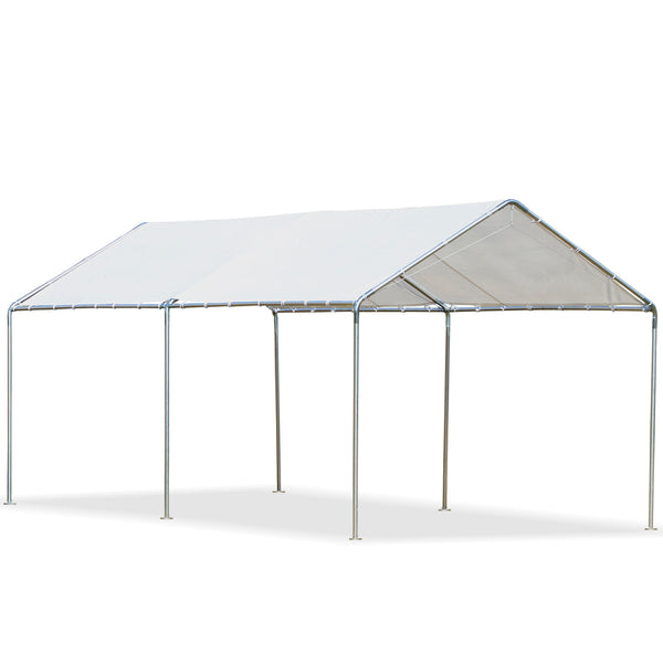 Outsunny 10'x20' Carport Heavy Duty Galvanized Car Canopy with Included Anchor Kit, 3 Reinforced Steel Cables, White