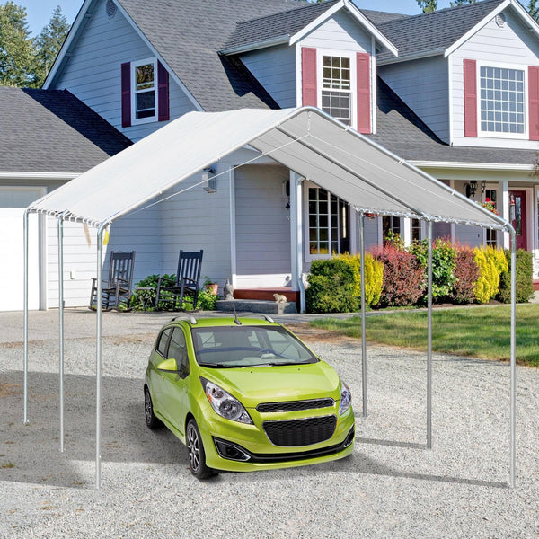 Outsunny 10'x20' Carport Heavy Duty Galvanized Car Canopy with Included Anchor Kit, 3 Reinforced Steel Cables, White