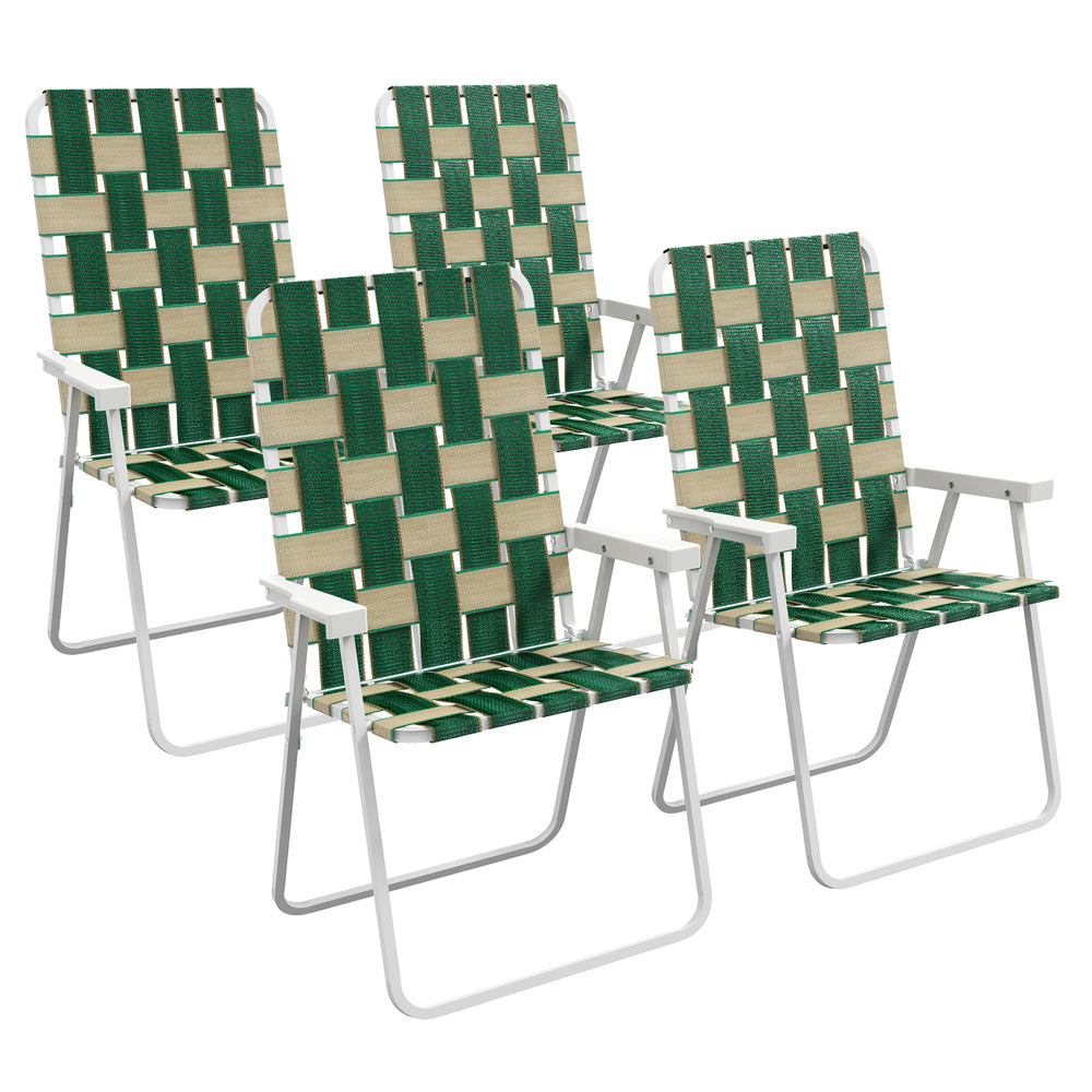 Outsunny Set of 4 Patio Folding Chairs, Classic Outdoor Camping Chairs, Portable Lawn Chairs for Camping, Garden, Pool, Beach, Backyard w/ Armrests, Green