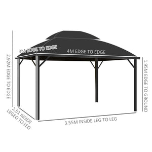 4 x 3(m) Polycarbonate Gazebo Outdoor, Hardtop Garden Patio Gazebo with Curtains, Nettings, Double Roof, Aluminium Frame for Lawn, Yard, Patio, Deck, Brown