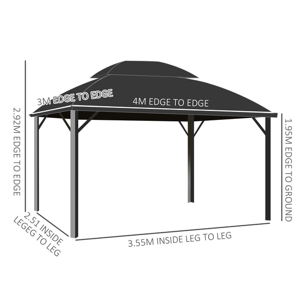 4 x 3(m) Polycarbonate Gazebo Outdoor, Hardtop Garden Patio Gazebo with Curtains, Nettings, Double Roof, Aluminium Frame for Lawn, Yard, Patio, Deck, Brown