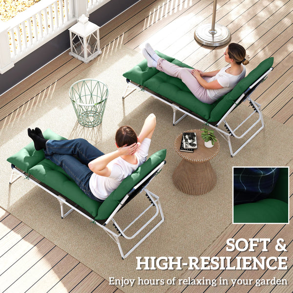Sun Lounger Cushions Only, 190x56x10cm Garden Lounge Chair Cushions Set of 2, UPF20+ 220gsm Fabric, Thick Sunbed Replacement Pads with 6 Ties, Green