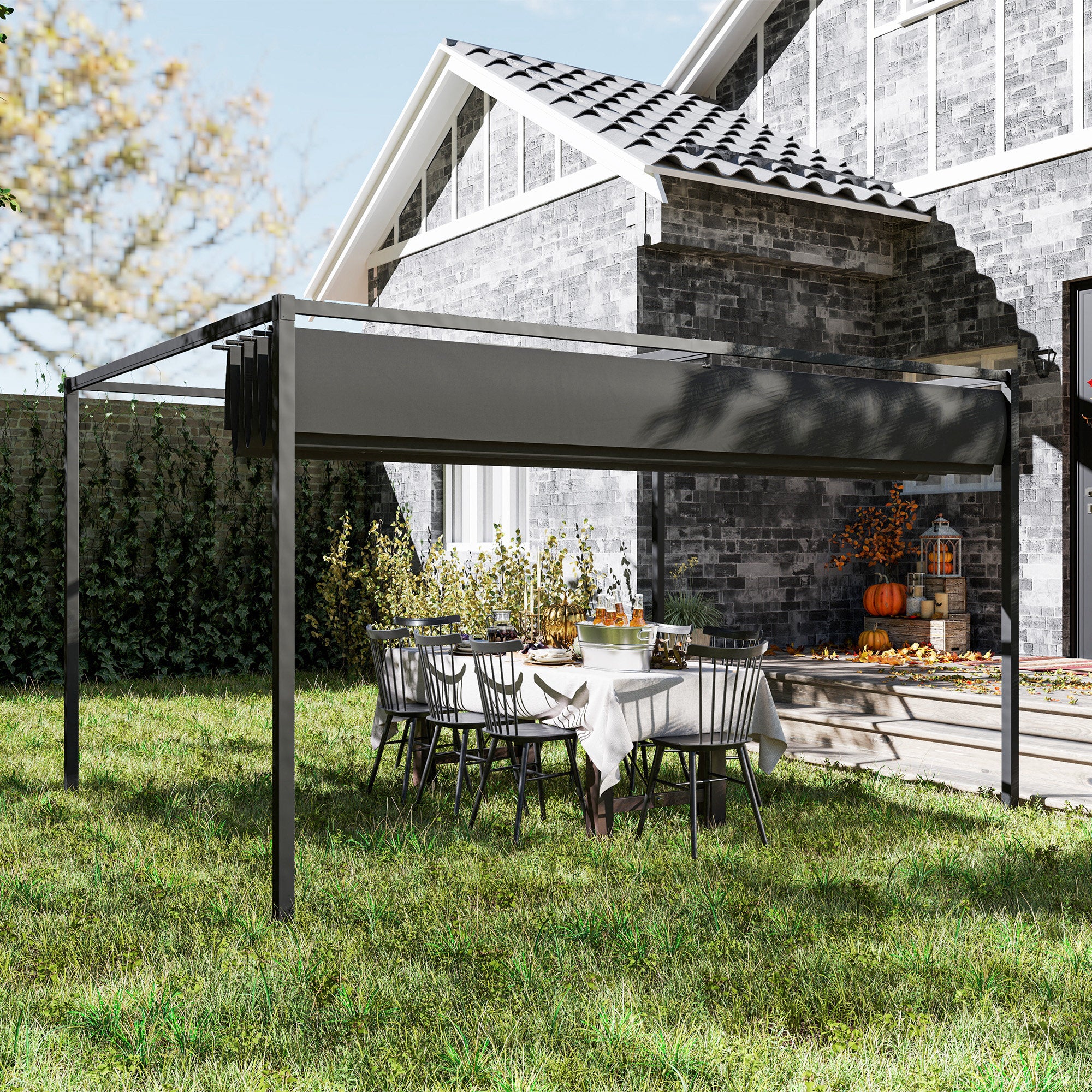 outsunny markise 4x3 Outsunny 4 x 3m Aluminium Garden Pergola with Retractable Roof & Grommet Holes for Patio, Lawn, Black