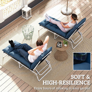 Sun Lounger Cushions Only, 190x56x10cm Garden Lounge Chair Cushions Set of 2, UPF20+ 220gsm Fabric, Thick Sunbed Replacement Pads with 6 Ties, Navy Blue
