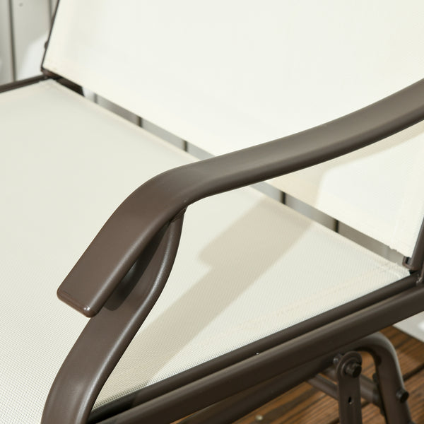 3 Piece Outdoor Glider Chair with Coffee Table Bistro Set, 2 Patio Rocking Swing Chairs with Breathable Sling Fabric, Glass Tabletop, for Backyard, Garden and Porch, Cream White