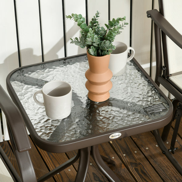 3 Piece Outdoor Glider Chair with Coffee Table Bistro Set, 2 Patio Rocking Swing Chairs with Breathable Sling Fabric, Glass Tabletop, for Backyard, Garden and Porch, Cream White