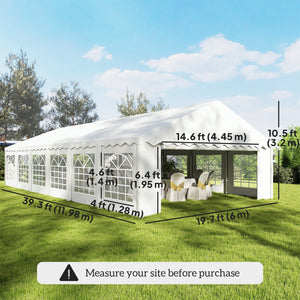20' x 40' Heavy Duty Party Tent and Carport, Galvanized Outdoor Canopy Tent Event Tent with Removable Window Sidewalls for Parties, Wedding, Events, BBQ, White