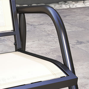 Porch Glider, Metal Frame Swing Glider Chair with Breathable Mesh Fabric, Curved Armrests and Steel Frame for Garden, Poolside, Backyard, Balcony, Cream White