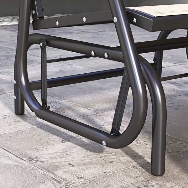 Porch Glider, Metal Frame Swing Glider Chair with Breathable Mesh Fabric, Curved Armrests and Steel Frame for Garden, Poolside, Backyard, Balcony, Cream White