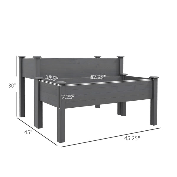 Outsunny 2 Tier Raised Garden Bed, Elevated Wooden 2 Box Planter , Gardening Grow Stand, Planting Bed for Flowers, Vegetables, Herb, Gray