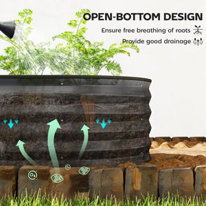 Set of 2 Raised Beds for Garden, Outdoor Galvanised Planter Box with Plant Support Stakes, Rubber Strap Edging and Bottomless for Flower, Vegetable, 150 x 60 x 30 cm, Dark Grey