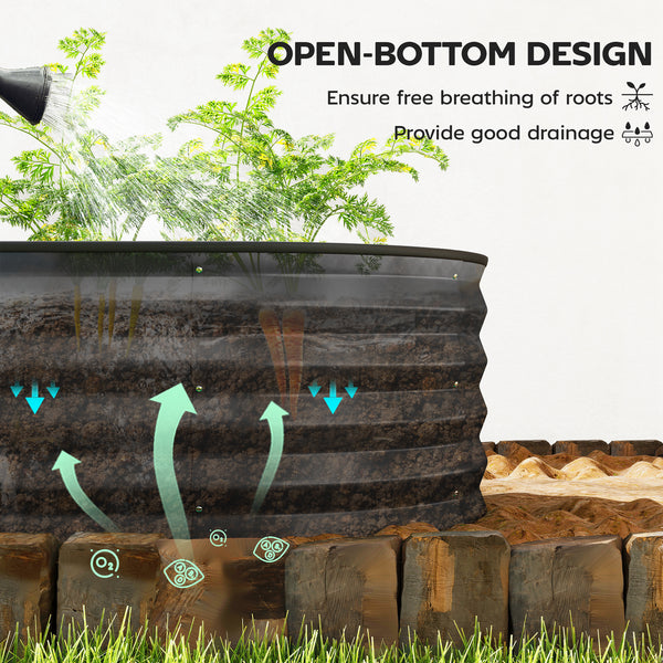 Set of 2 Raised Beds for Garden, Outdoor Galvanised Planter Box with Plant Support Stakes, Rubber Strap Edging and Bottomless for Flower, Vegetable, 150 x 60 x 30 cm, Dark Grey