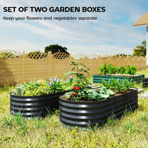 Set of 2 Raised Beds for Garden, Outdoor Galvanised Planter Box with Plant Support Stakes, Rubber Strap Edging and Bottomless for Flower, Vegetable, 150 x 60 x 30 cm, Dark Grey