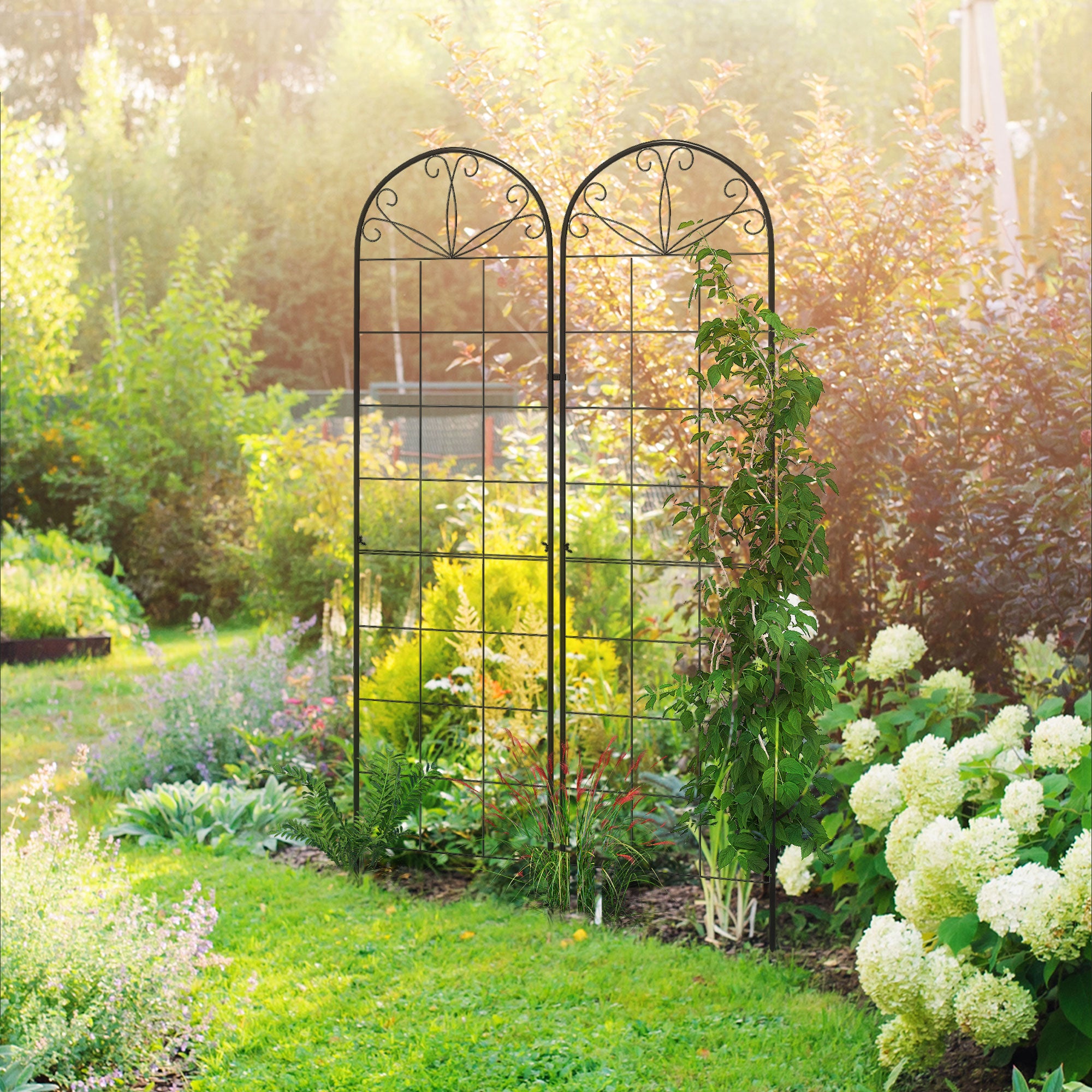 wire trellis plants Outsunny 2 Pack 71" x 20" Metal Garden Trellis for Climbing Plants with Vine Design