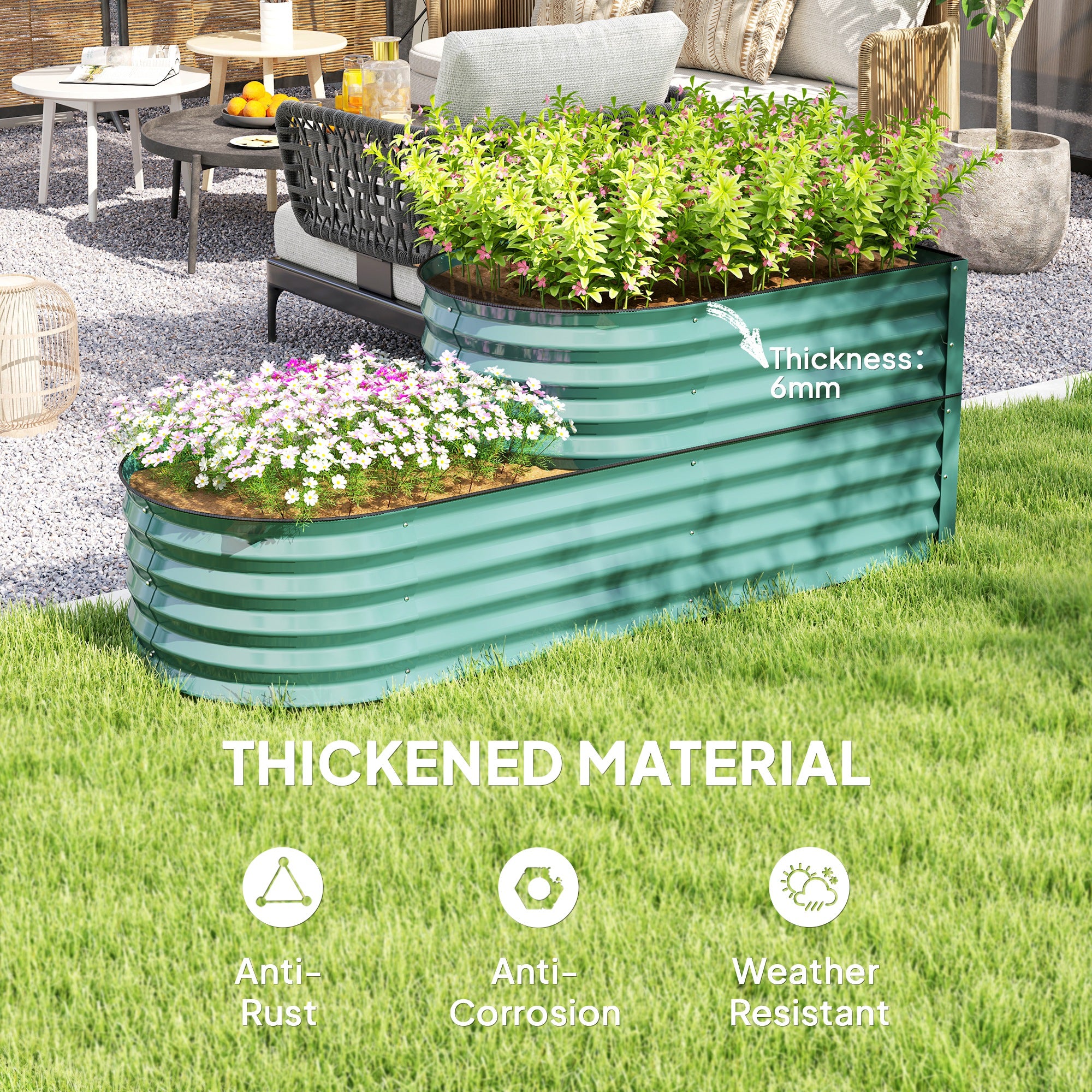 Outsunny Metalen Verhoogde Bloembak, 2-Niveaus Plantenbak Outsunny Metalen Verhoogde Bloembak, 2-Niveaus Plantenbak