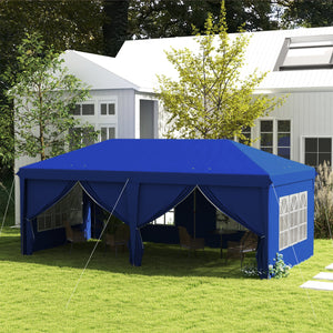 3 x 6 m Garden Pop Up Gazebo, Wedding Party Tent Marquee, Water Resistant Awning Canopy with Sidewalls, Windows, Carry Bag, Blue