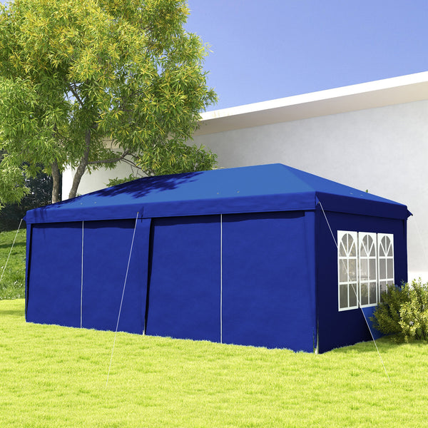 3 x 6 m Garden Pop Up Gazebo, Wedding Party Tent Marquee, Water Resistant Awning Canopy with Sidewalls, Windows, Carry Bag, Blue